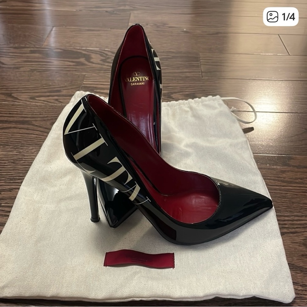 Valentino Garavani VLTN Black Patent Leather Heels 36